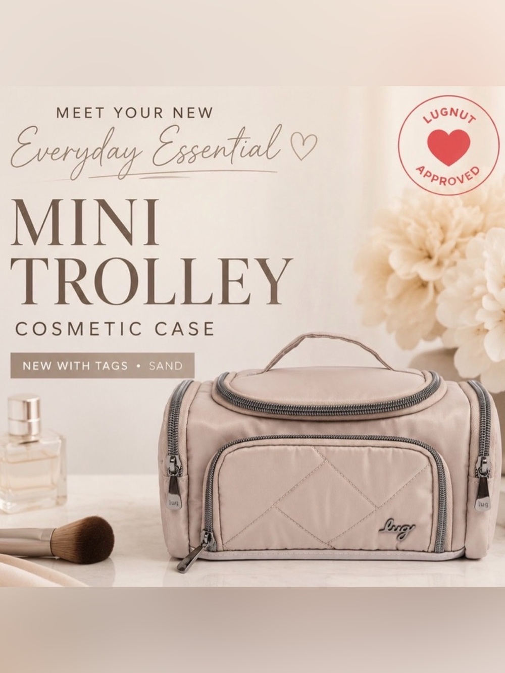 Lug Mini Trolley Cosmetic Case Sand NWT Travel Makeup Toiletry Organizer Bag